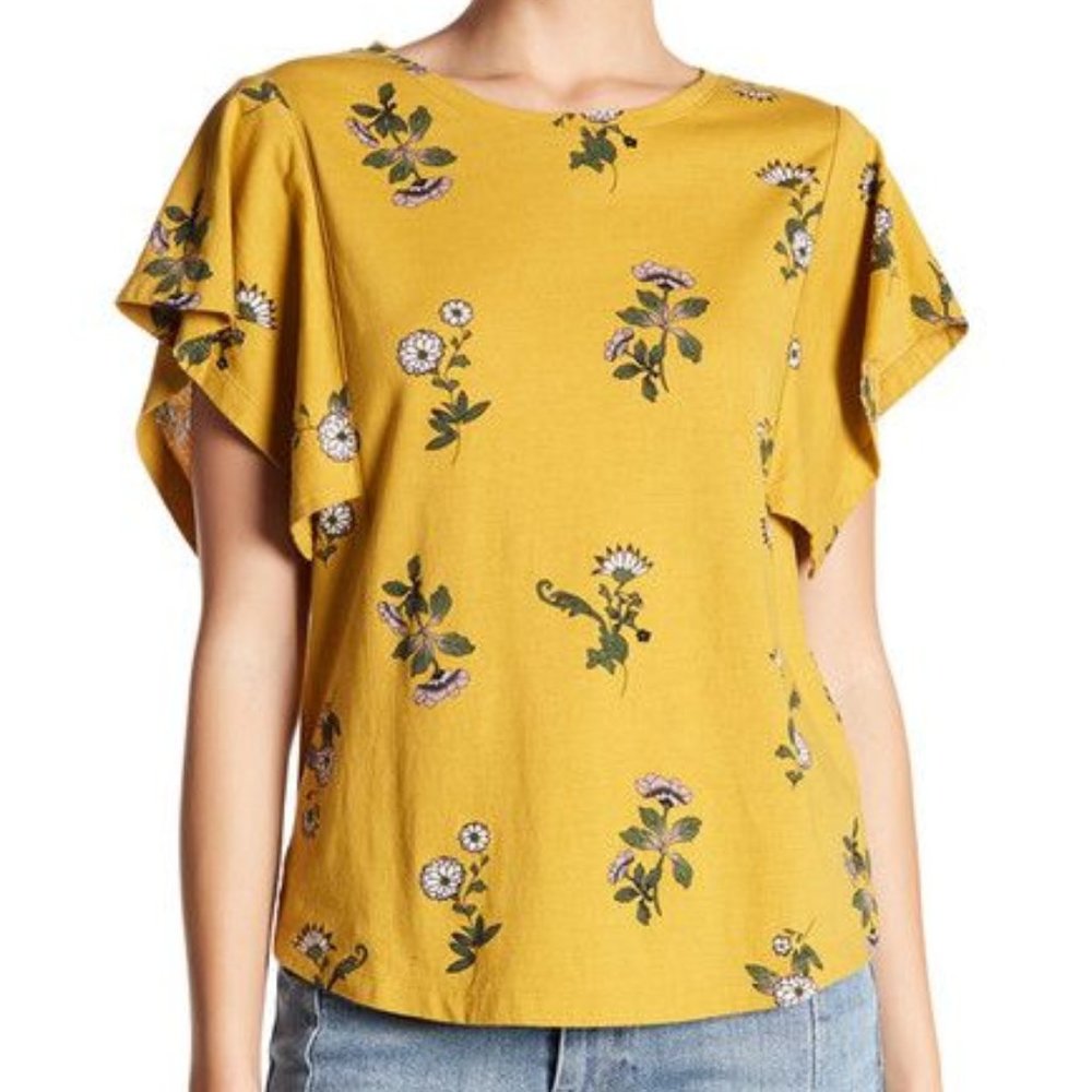Melrose and Market Flutter Sleeved Shirt, Dijon, Size XXS